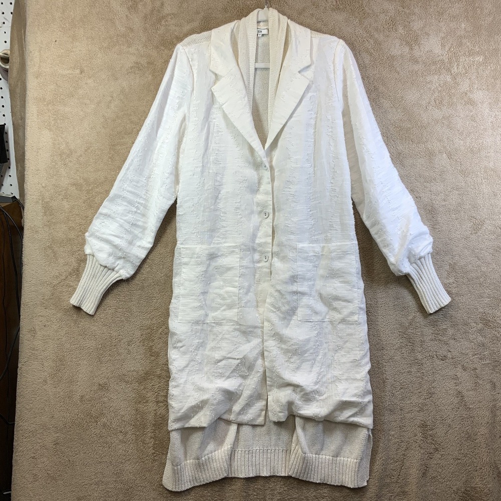 SOH White Linen‎ Cotton Sweater Cardigan Sz M Luxury Designer Minimalist EUC